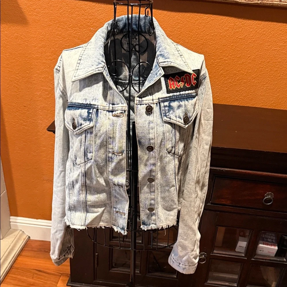 Medium AC/DC Denim Jacket with Corset back and Embroidered Patch - Picture 2 of 4